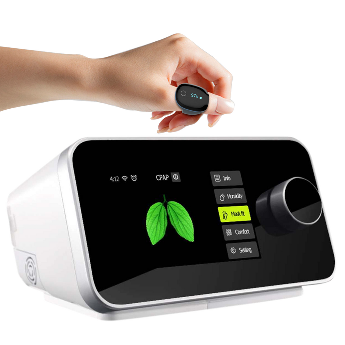 Machine BiPAP automatique associée à un moniteur d’oxygène O2Ring pour la thérapie du sommeil