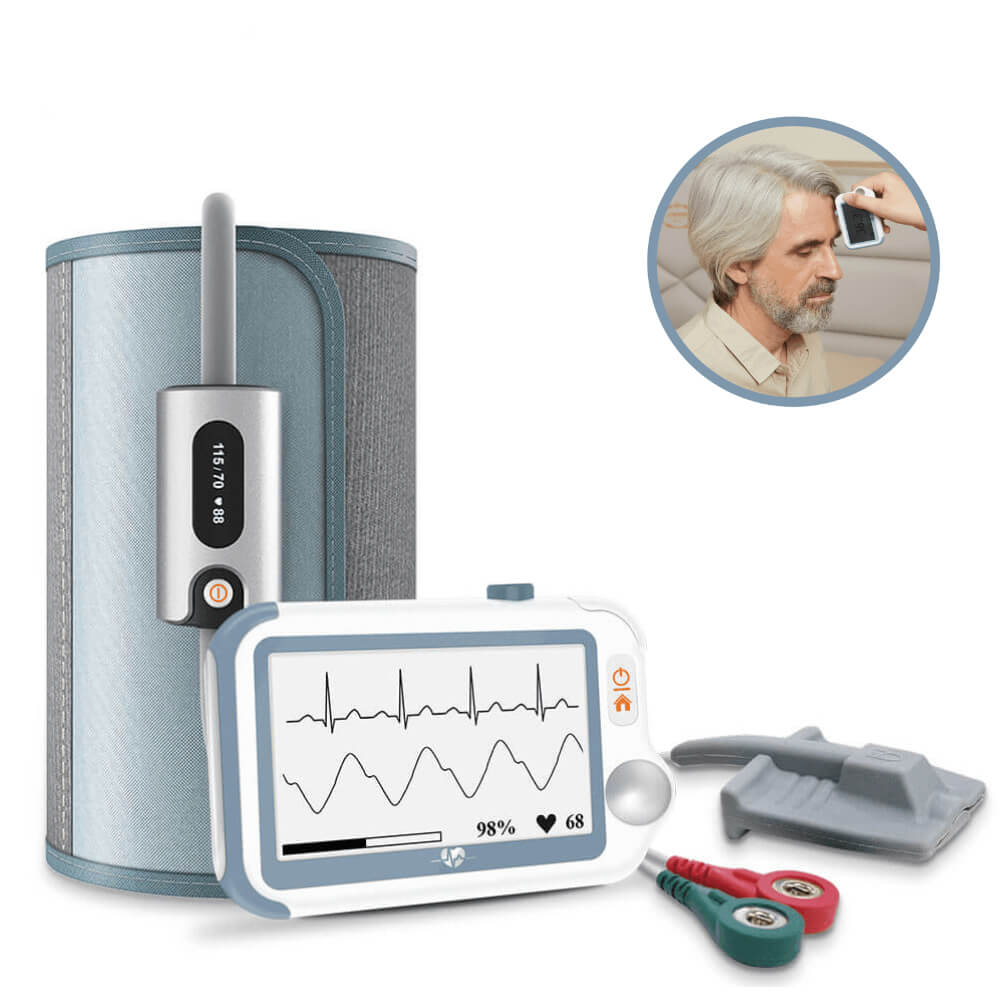 Checkme Pro Vital Signs Monitor device with display screen and health monitoring accessories