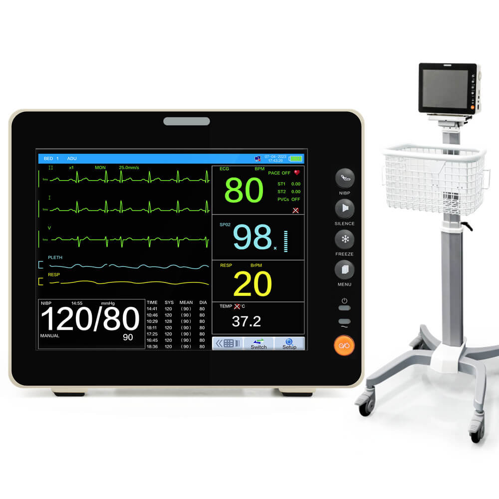 8 英寸触摸屏+ EtCO2 便携式患者监护仪- 跟踪重要参数，包括ECG、RESP 