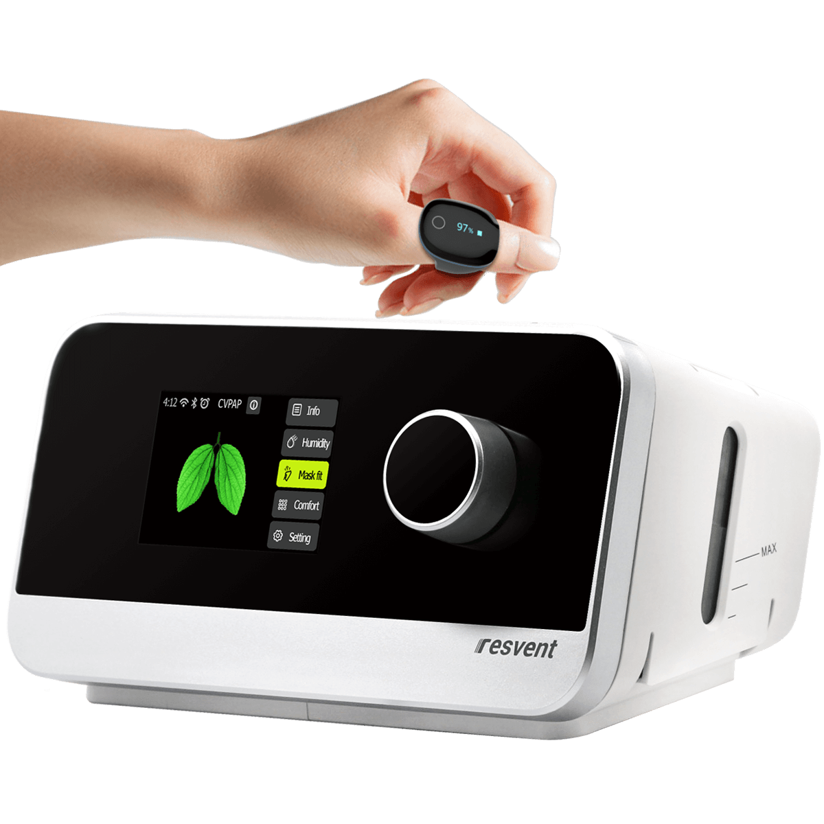 iBreeze APAP-Gerät, gekoppelt mit O2Ring-Sauerstoffmonitor