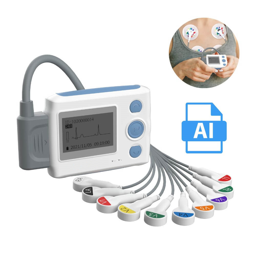 Wellue 12-Lead Holter Monitor with AI Analysis - 24-Hour Holter Monitoring  with AI report