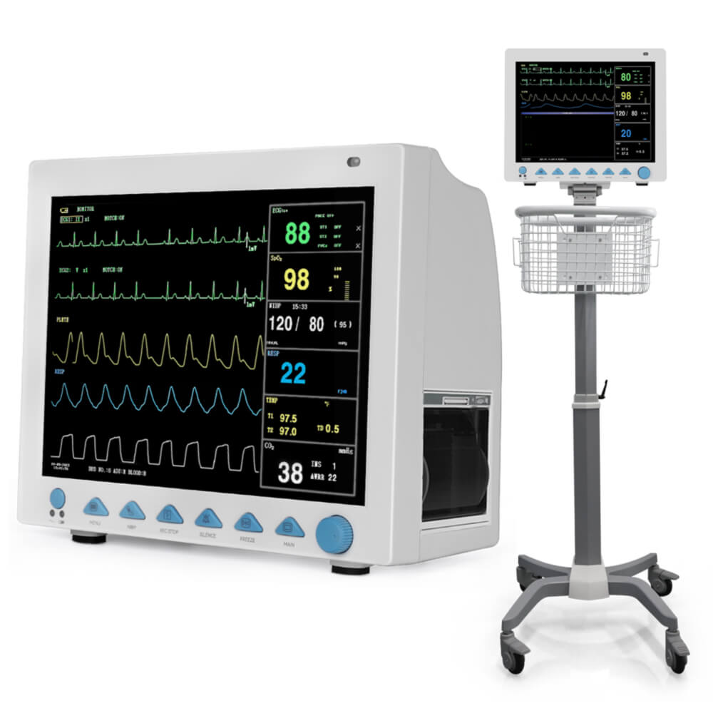 12 インチ患者モニター、FDA 承認済み、EtCO2、ECG、酸素飽和度、脈拍数、NIBP、RESP、TEMP。病院バイタルモニター。ICU モニター。–  Wellue