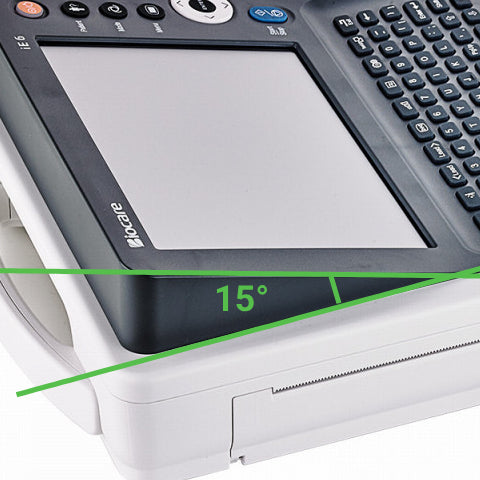 15-degree angled display of the Biocare iE6 ECG machine is clear to read