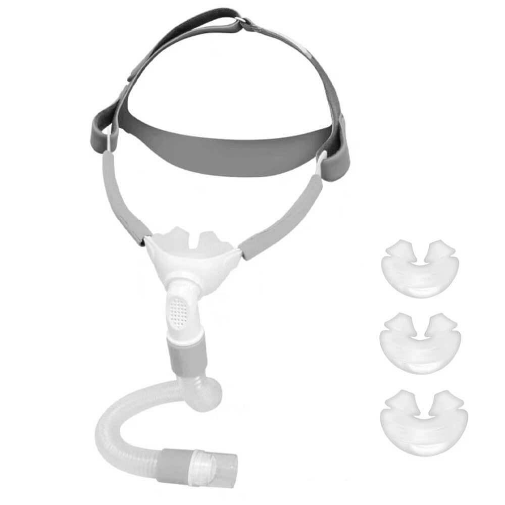 This nasal pillow mask features an ultra-light, low-profile design