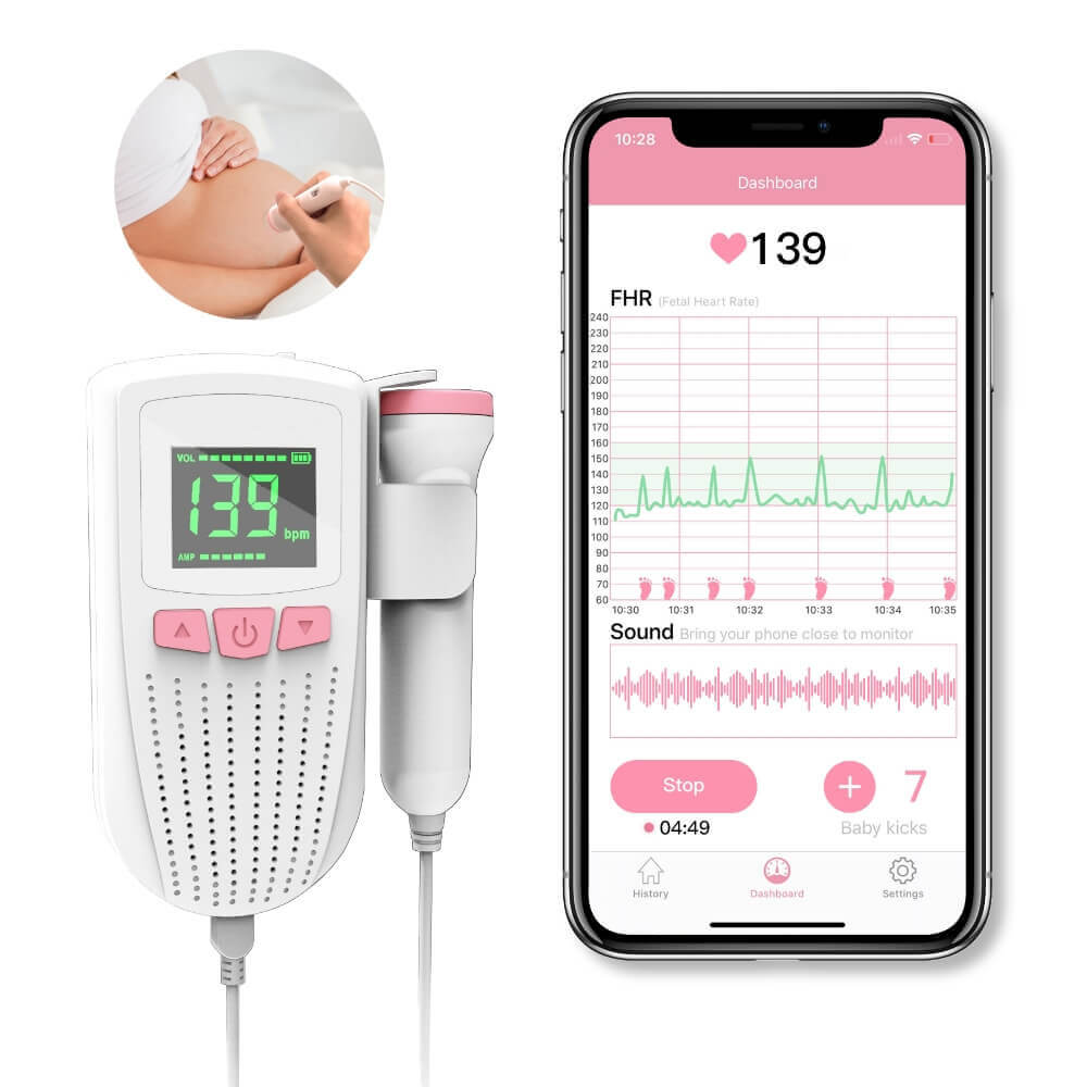 Doppler fetal. Monitor prenatal de latidos del corazón del bebé