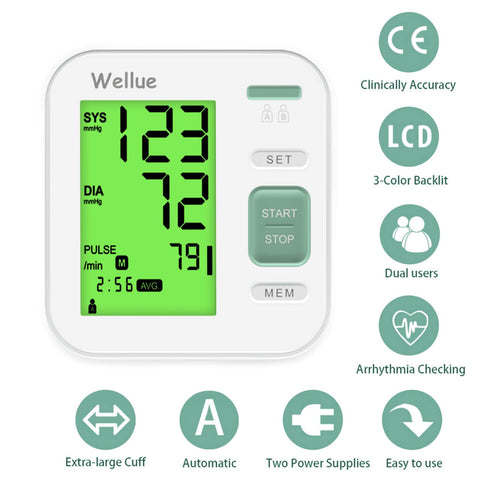 Wellue Bluetooth Blood Pressure Monitor - Digital Upper Arm Blood Pressure  with Wide Range Cuff, Large Backlit LCD Free APP