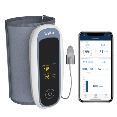 Tensiomètre au bras avec oxymètre. Mesure périodique automatique de BP.  Application Android et iOS. – Wellue